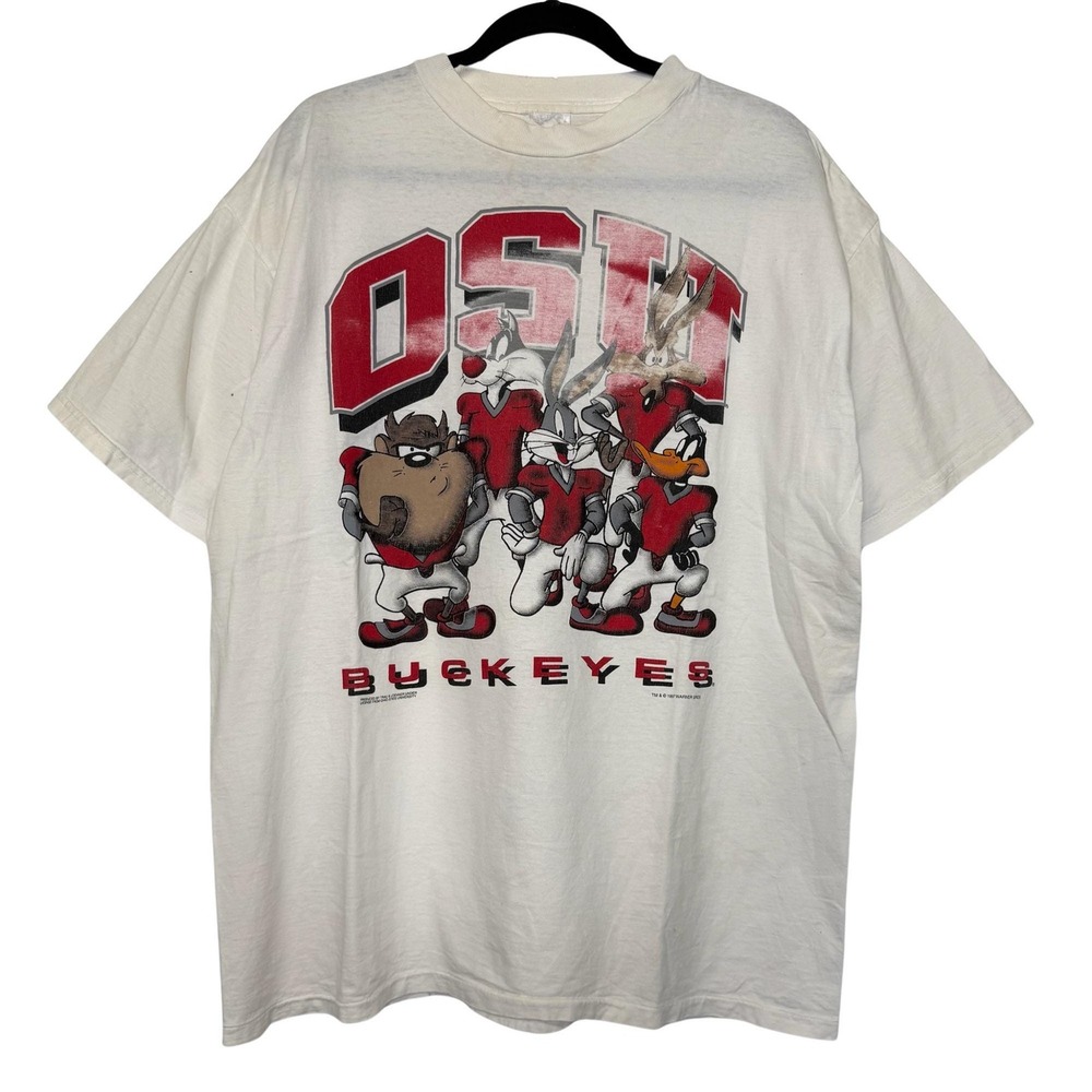 Vintage 90s Ohio State OSU Buckeyes Looney Tunes Bugs Taz Football Shirt XL